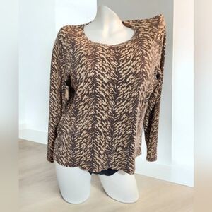 Jones New York Brown Animal Print Long Sleeve Top